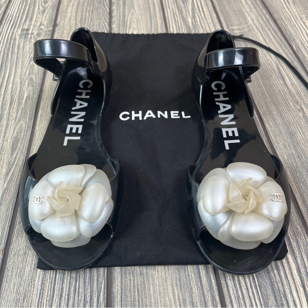 CHANEL Jelly Sandals Camellia Ballet Flats with Strap Size 37 / US 6.5 - Picture 5 of 16